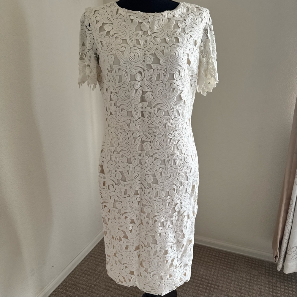 AG Andrea Phillips Ivory Guipure Lace Sheath Dress Size 8